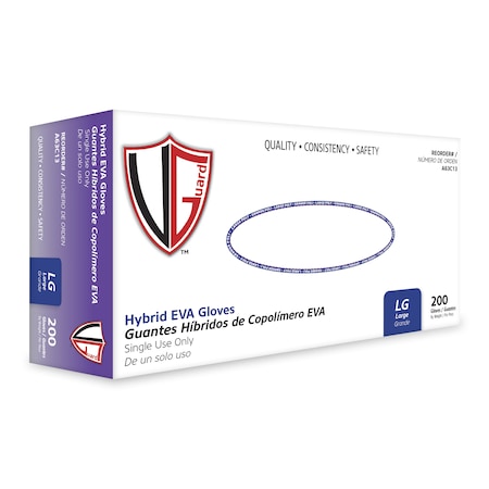 Vguard A63C1, Disposable Gloves, 4 mil Palm, Hybrid EVA, Powder-Free, L, 2000 PK, Clear A63C13